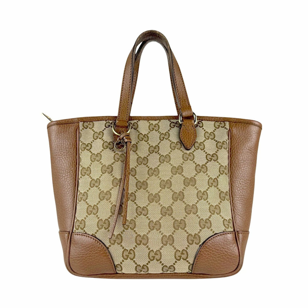 Gucci Handbag GG Canvas Leather Beige Brown Gold